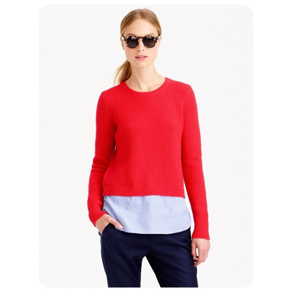 J. Crew Electric Red Lambswool Blue Layered Shirttail Sweater sz M